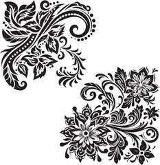 black and white Ikat floral paisley embroidery on white background.design for texture,fabric,clothing,wrapping,decoration.