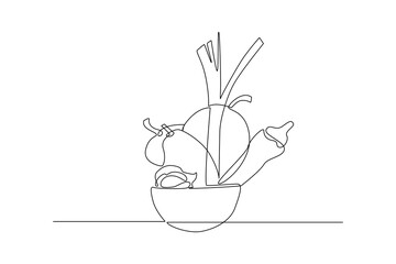 One continuous line drawing of Nutrition Food. Food and health concept. Doodle vector illustration in simple linear style.