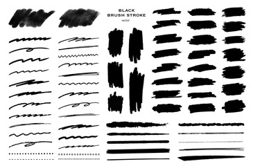 黒のブラシストローク・ラインセット／ベクター素材 - obrazy, fototapety, plakaty