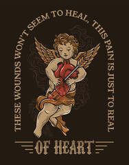 Illustration vintage broken heart with angel