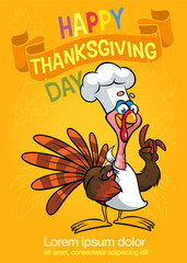 Cartoon happy cute thanksgiving turkey bird. Vector illustration isolated. Design for Thanksgiving Day