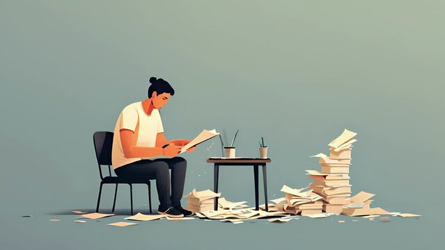 This minimal flat motion depicts a person constantly making and breaking plans, feeling overwhelmed and anxious if they have any free time without social 2D cartoon animation. .