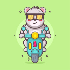cute polar bear animal character mascot riding scooter motorcycle isolated cartoon in flat style design