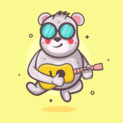 cool polar bear animal character mascot playing guitar isolated cartoon