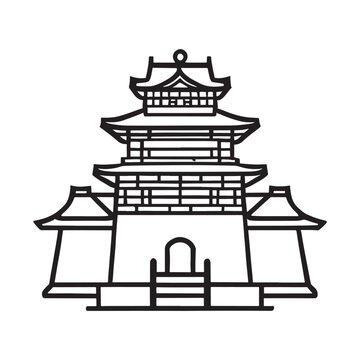 recommend clip art: line illustration of japanese castle kingdom building