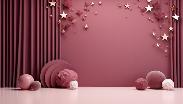 Moon and stars ornements, photo backdrop, pink background