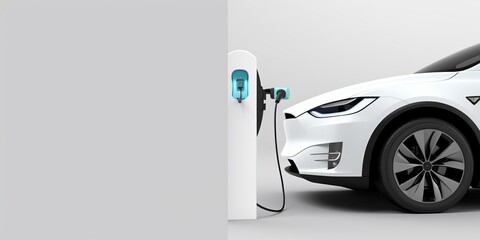 E-mobility, electric car charging battery on white background. 3d rendering, Generative AI  - obrazy, fototapety, plakaty