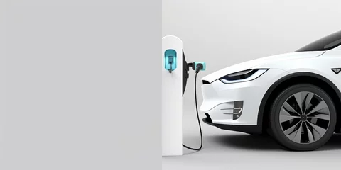 Foto op Aluminium E-mobility, electric car charging battery on white background. 3d rendering, Generative AI  © Richa
