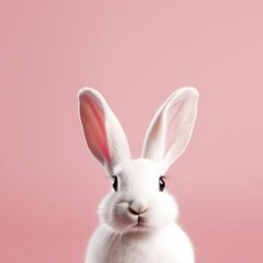 White rabbit ear on pastel pink background. Easter day. 3d rendering, Generative AI 