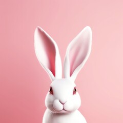 Obraz premium White rabbit ear on pastel pink background. Easter day. 3d rendering, Generative AI 