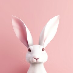 White rabbit ear on pastel pink background. Easter day. 3d rendering, Generative AI 