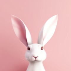 Obraz premium White rabbit ear on pastel pink background. Easter day. 3d rendering, Generative AI 