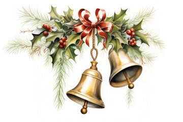 Christmas Bell, white background , drawing