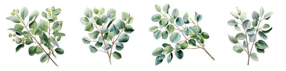 Eucalyptus Branch Hyperrealistic Highly Detailed Isolated On Transparent Background Png File - obrazy, fototapety, plakaty