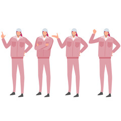 作業服を着た女性のポーズセット
