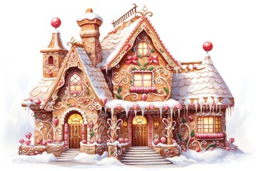 Gingerbread House, white background , drawing