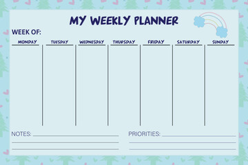 My weekly planner cute notebook for kids. KDP interior vector template - obrazy, fototapety, plakaty