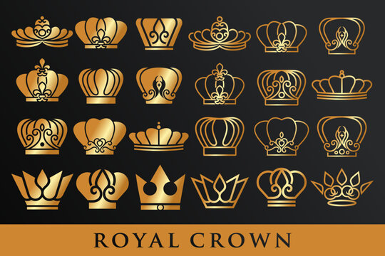 set of Vintage Crown Logo Royal King Queen abstract Logo design vector template.
