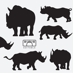 rhino silhouettes vector set
