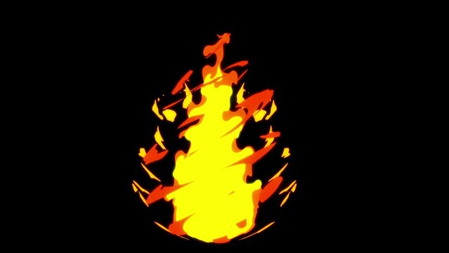 4K resolution loop animation fire cartoon animated on green screen and transparent backgrounds.
