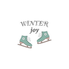 Blue ice skates winter joy in beautiful style on white background.