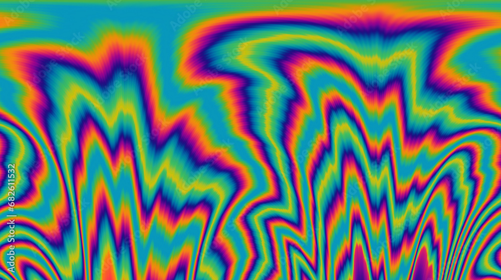 Poster Vibrant and trippy backdrop adorned with neon-hued glitched patterns, enhanced by a captivating polarization effect.