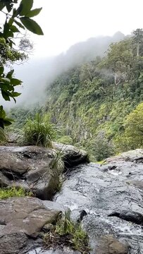 Vertical time lapse HD video footage from above Morans Falls waterfall in Lamington National Park, Queensland, Australia