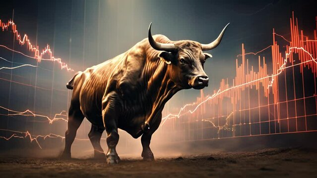 A surge of investor confidence seen through a rising stock market graph during a sustained bull run. .