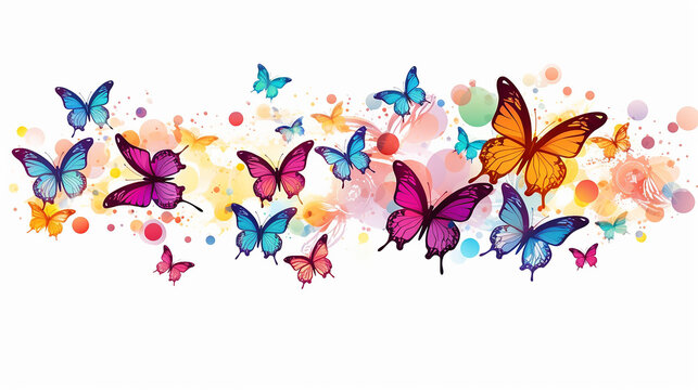 fluttering butterflies in cute funny with cartoon kawaii style on white background