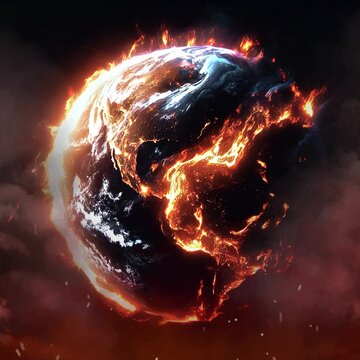 The once vibrant blue marble hangs suspended in space, now glowing red hot. Great fissures split the earth's crust spewing forth lava that consumes everything in its path. Vast forests and jungles eru