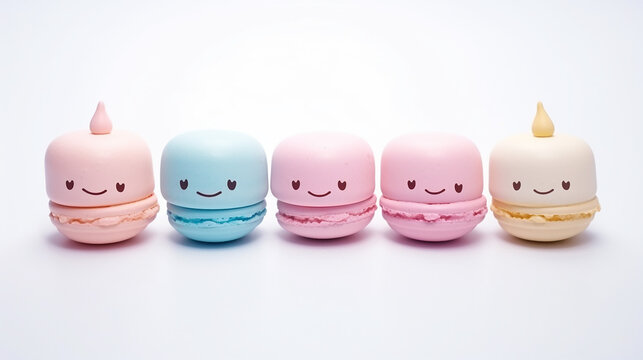 Naklejki pastel colored macarons in cute funny with cartoon kawaii style