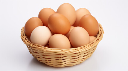 Eggs in basket on white background, AI Generative.