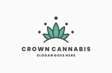 Crown cannabis logo icon design template vector illustration