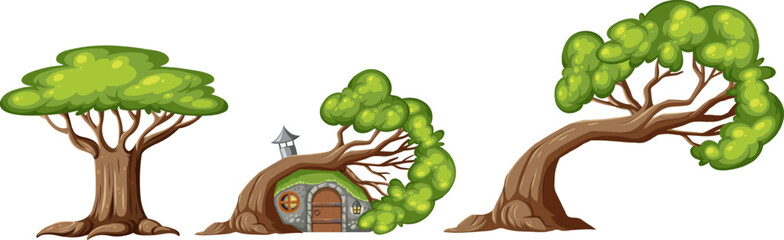 Enchanting Set of Trees and Hobbit Tree House