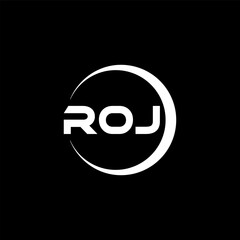ROJ letter logo design with black background in illustrator, cube logo, vector logo, modern alphabet font overlap style. calligraphy designs for logo, Poster, Invitation, etc. - obrazy, fototapety, plakaty