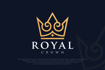 Graceful linear crown logo design vector. Creative royal king queen symbol. - obrazy, fototapety, plakaty