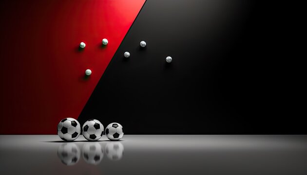 Soccerballs on black and red background, photo backdrop