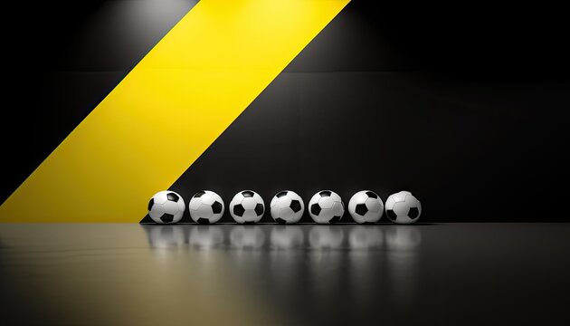Soccerballs on black and yellow background, photo backdrop