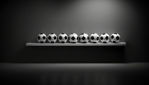 Soccerballs on grey background, photo backdrop