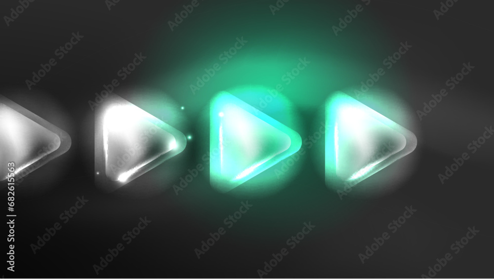 Poster abstract background landing page, geometric shape illuminated with glowing neon light on dark backgr