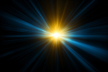 Glowing abstract blue sunburst on black background. AI Generative.