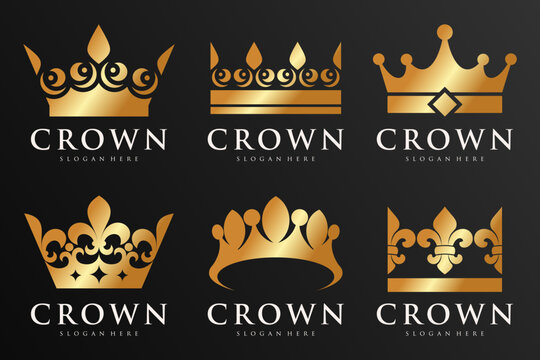 set of Crown Logo design Vector . Royal,King Queen luxury symbol.