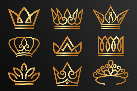 set of Crown Logo design Vector Template. Royal,King Queen luxury symbol.
