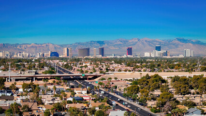 Obraz premium City of Las Vegas from above with a view over the Strip - aerial photography