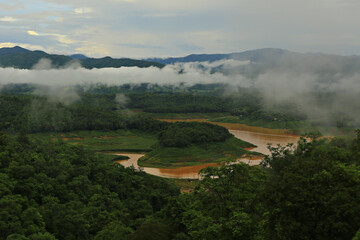 Landscape of Pak Nai Fisherman Village in Sirikit Dam at Na Noi District, Nan Province, Thailand 