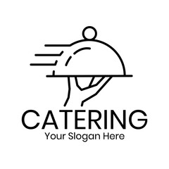 Catering vector logo badge. Cater service sign, outdoor dinner, restaurant business retro design with hand written modern calligraphy. Elegant lettering logotype, vintage style.