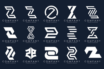 Set of abstract letter z logo design. icons for business of luxury elegant, simple with white color