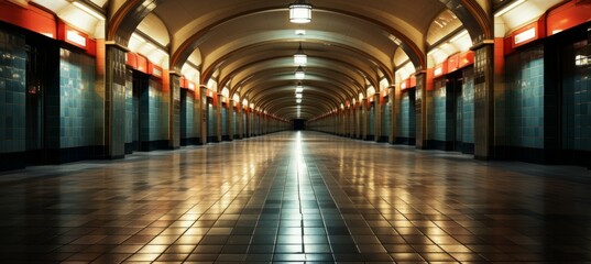 Empty horror train station tunnel corridor. Generative AI technology.