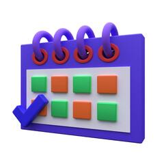 unique 3d calendar check mark icon illustration rendering .Trendy and modern in 3d style.