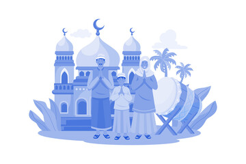 Muslim Family Greeting Illustration concept on white background